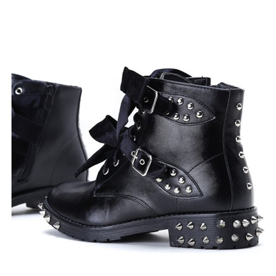 Czarne workery z ćwiekami i welurową wstążką Caterina - Obuwie