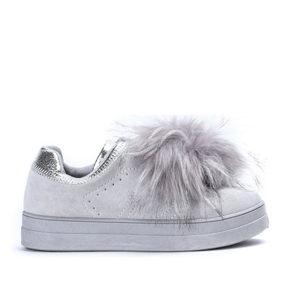 Szare tenisówki z pomponami Halie - Obuwie