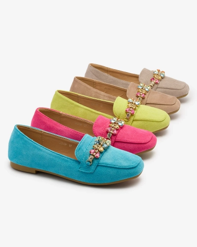 Royalfashion Világosszürke női mokaszin kristályokkal Olkeri