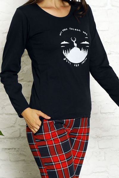 Royalfashion Női pizsama tengerészkék és piros színben