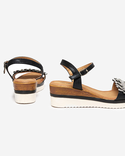 OUTLET Fekete női ékszandál cirkóniákkal Mafa-cipő