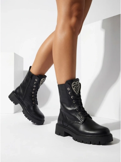 Luna női fekete bőr elegáns őszi bokacsizma