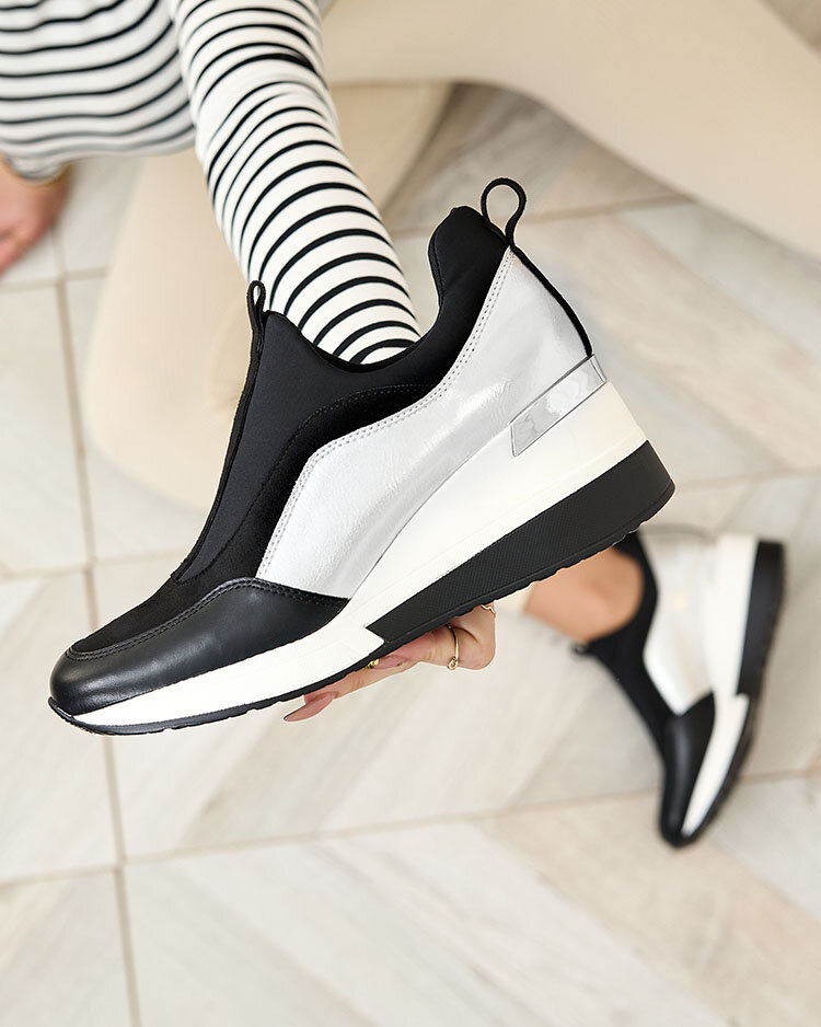 Royalfashion Ezüst-fekete női sportcipő magassarkú cipő Asillas