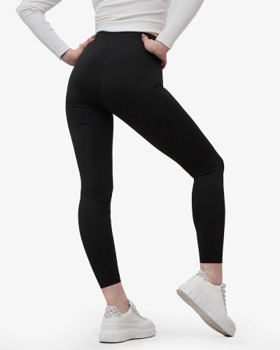 Női leggings széles elasztikus derékszíjjal, fekete színben- Ruházat