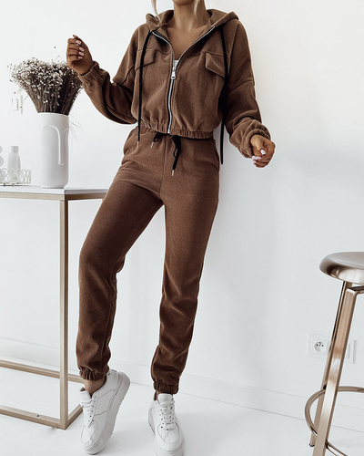 Royalfashion Női barna csíkos sport szett