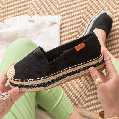 Női fekete öko-velúr espadrillák a Ceresa platformon - Lábbeli