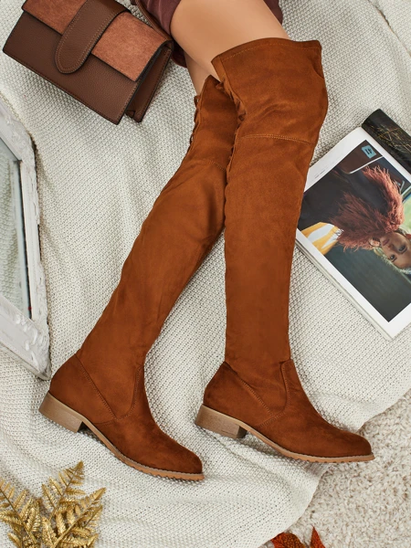 Denvoria női térd fölötti öko velúr csizma