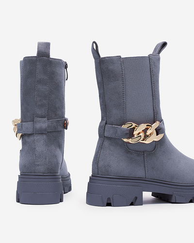 Női kék öko-szarvasbőr csizma lánccal Mefrika- Lábbeli