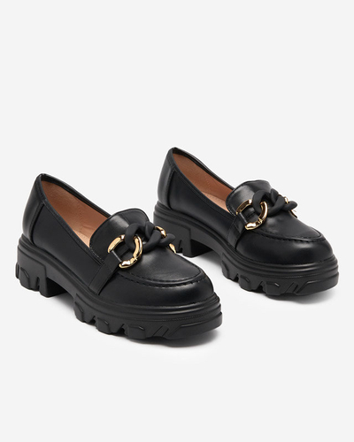 OUTLET Fekete női cipő vastag talppal Simero díszítéssel - Lábbeli