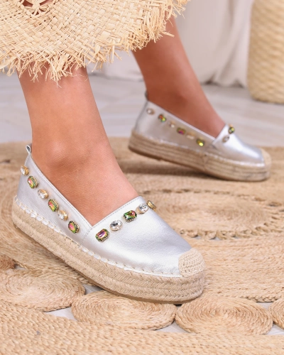 Női ezüst espadrilles kristályokkal Ziennie - Lábbeli