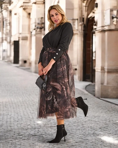 Royalfashion Női dupla rétegű midi szoknya