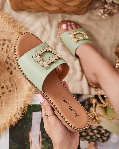 Zöld elegáns női papucs arany díszítéssel Meriso - Lábbeli