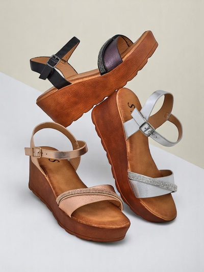 Royalfashion Női wedge szandál, strasszokkal és csillogással Aurora Glow