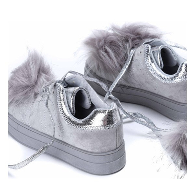 Szare tenisówki z pomponami Halie - Obuwie