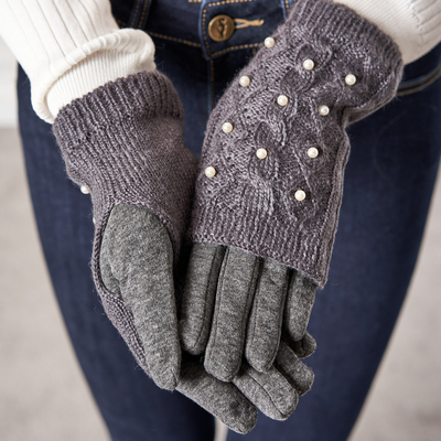 Sötét szürke női kesztyű gyöngyökkel - Kesztyű