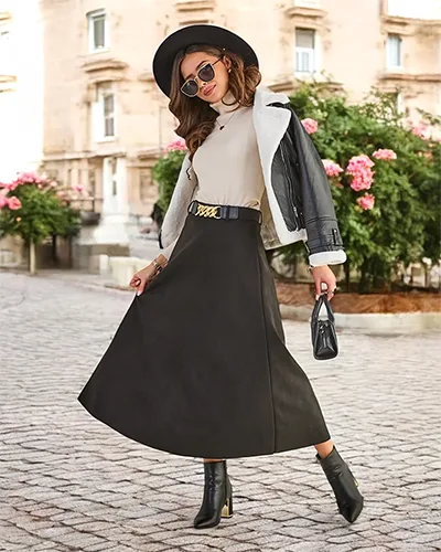 Royalfashion Női midi szoknya a' la szárított bőr