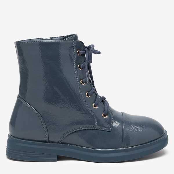 OUTLET Női kék lakkozott fűzős csizma a Lotis-tól - Lábbeli
