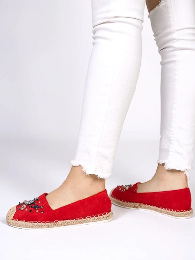 Piros női öko-velúr espadrillek cirkóniákkal Mediros - Lábbeli