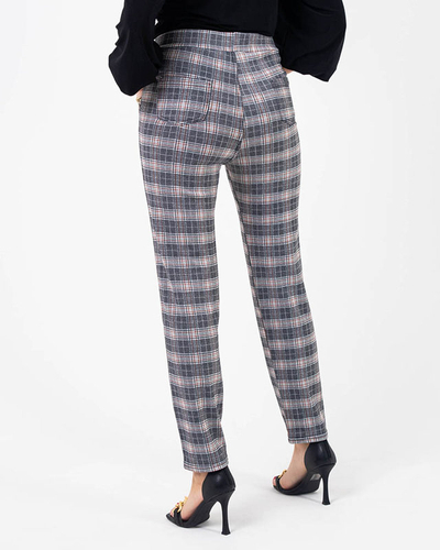 Női kockás tregging piros cérnával - Ruházat