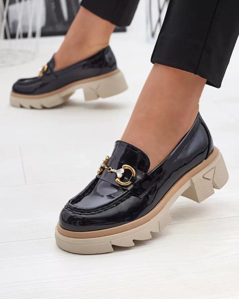 Fekete lakkozott női mokaszin kristályokkal Inriw - Lábbeli