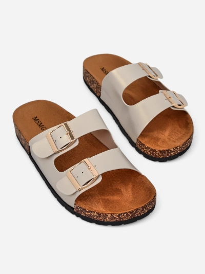 Royalfashion Aurelia gold női szandál – lapos öko bőr papucs (39-es méret)