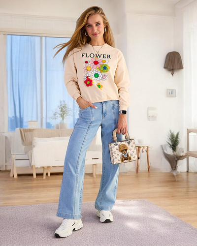 Royalfashion Női pamut vékony nyomtatott pulóver