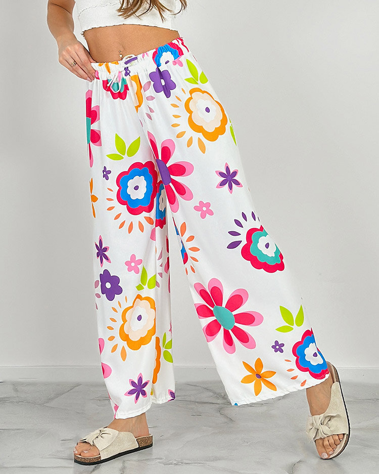 Royalfashion Női széles virágmintás szövetnadrág