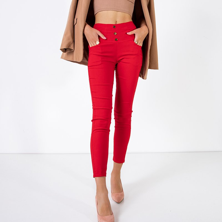Női piros gombos treggings - nadrág