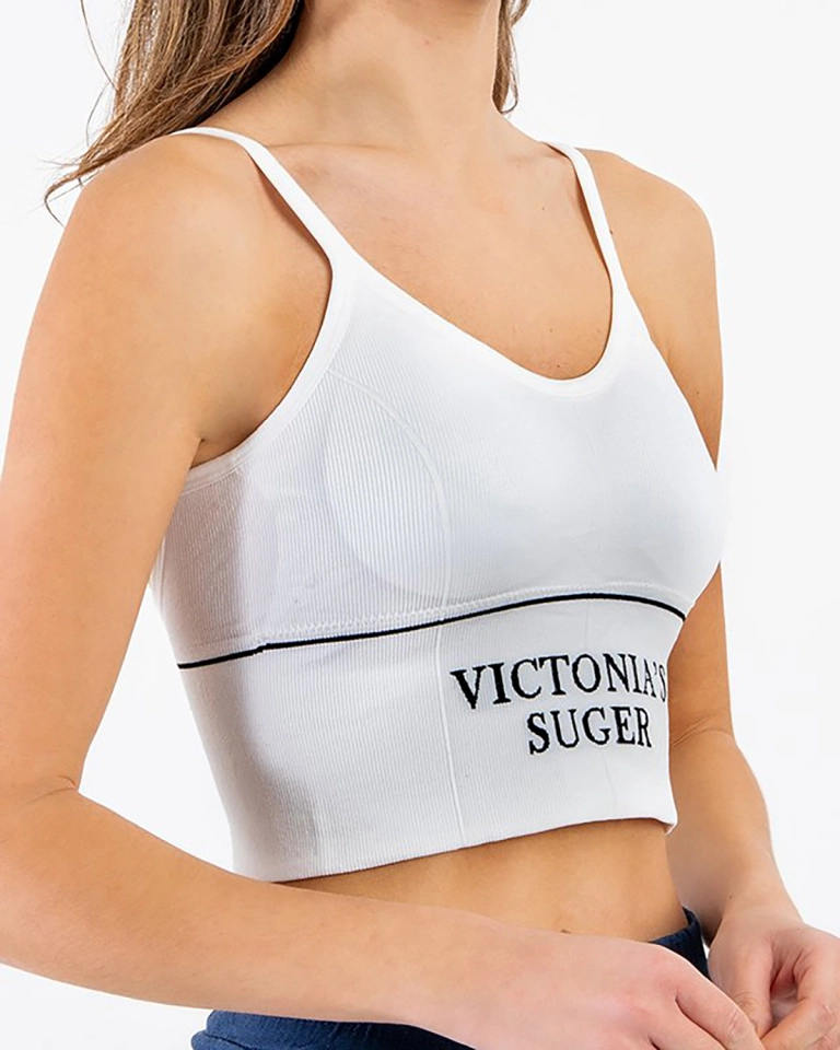 Fehér sportmelltartó feliratokkal - fehérnemű