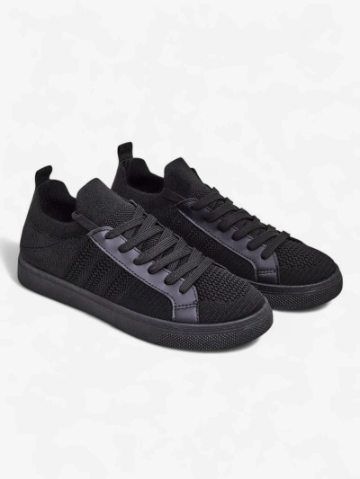 Damskie sneakersy Livia Nero – czarne tenisówki z tkaniny i ekoskóry na płaskiej podeszwie