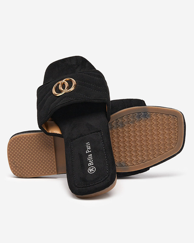 OUTLET Fekete női öko-velúr papucs, arany díszítéssel Fanico - Lábbeli