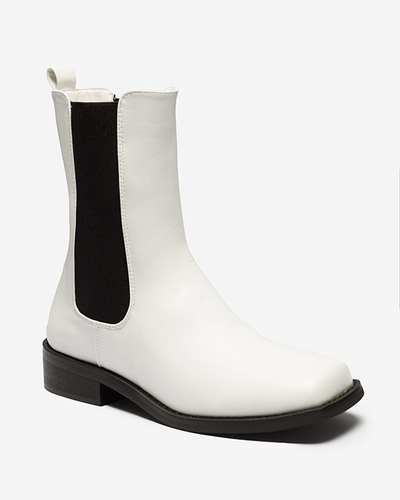 Botki Damskie Astra Białe Skórzane Eleganckie na Jesień - Astra Fehér Bőr Elegáns Női Bokacsizma Őszre