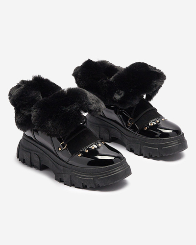 Fekete női fűzős hócsizma Fentes- Footwear