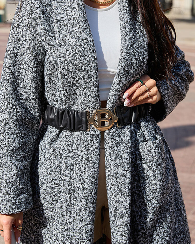 Royalfashion Kék báránybőr női kabát övvel