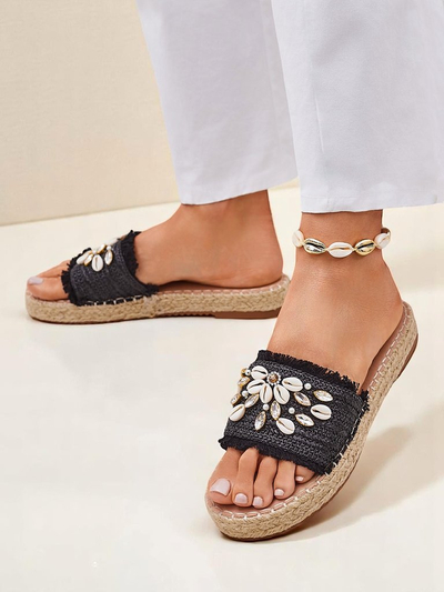 Royalfashion Helena Decor női szandál fekete espadrilles kagylókkal