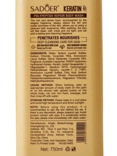Sadoer Keratin Gel Tusfürdő Polipeptidekkel 750 ml