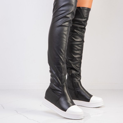 Czarno - białe kozaki na platformie Disco - Obuwie