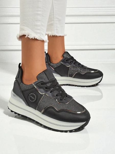 Női Callista Nero platform sneakerek 4 cm, ökológiai bőr