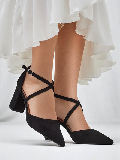 Royalfashion női ökovelúr magassarkú cipők Kanastru pántokkal