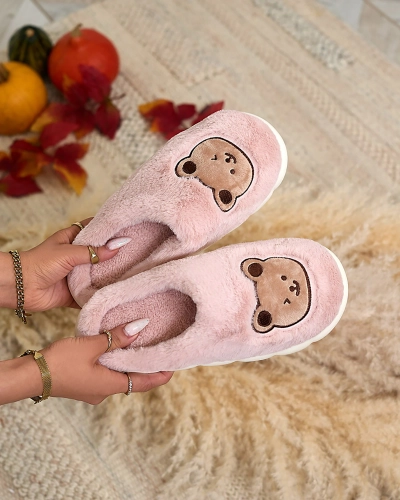Royalfashion Lila női szőrme papucs mackóval Hettres
