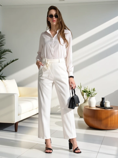 Royalfashion Viskóz egyenes női nadrág virággal