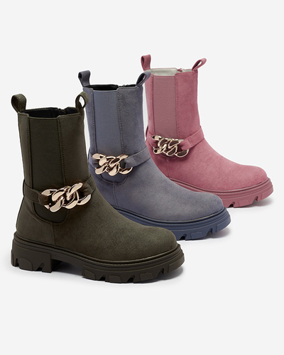 Női kék öko-szarvasbőr csizma lánccal Mefrika- Lábbeli