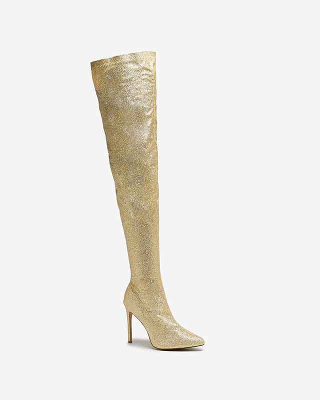 Arany női over-the-knee csizma csillámokkal Qesda- Footwear