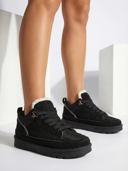 Diana női fekete velúr kényelmes téli sneaker