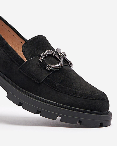 Eco velúr fekete női mokaszin díszítéssel Ihetri- Footwear