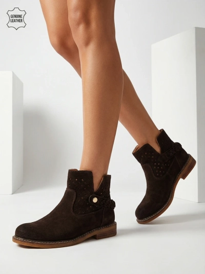 Ażurowe botki damskie ze skóry naturalnej Unimi