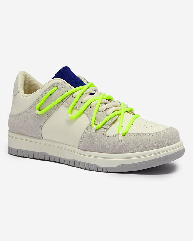 Fehér-szürke női sportcipő neonszínű cipőfűzővel Olierinc - Lábbeli