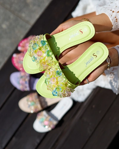 Royalfashion Neonzöld női flip-flop színes kristályokkal Bling Breeze