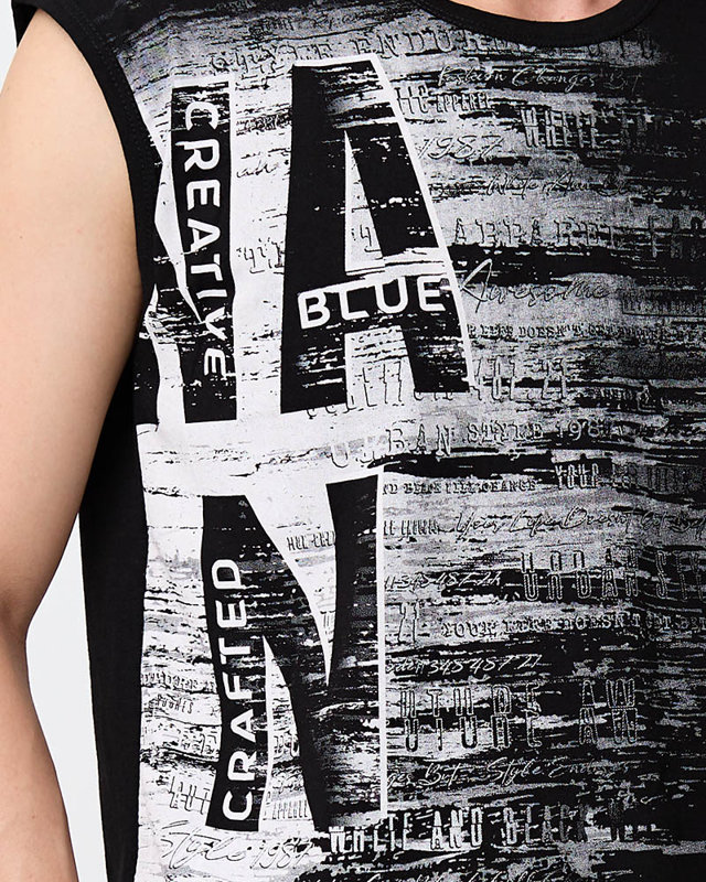 Fekete színű férfi ujjatlan nyomott póló - Ruházat