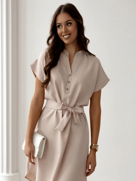 Royalfashion női mini ruha rövid ujjú, gombos nyakkivágással